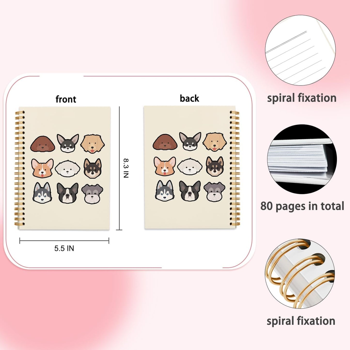 Cute Dog Notebook Journal, Cute Dogs Journaling Notebooks for Women Girls Work School Office Supplies, Gifts for Dog Lovers, 5.5x8.3