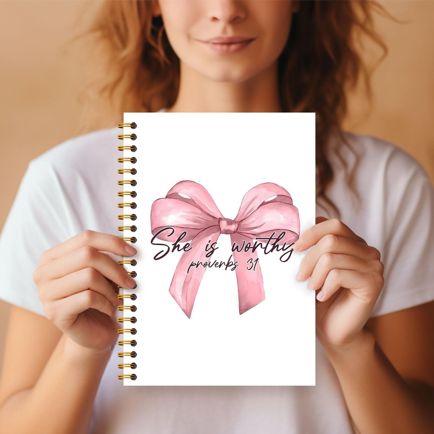 Coquette Pink Bow Christian Notebook, Proverbs 31 Woman Bible Journal, Religious Prayer Journal for Woman, Church Notes Notebook, Scripture Hardcover Spiral Notebooks 5.5x8.3 Inch