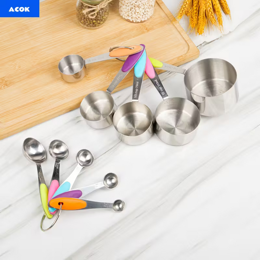 5pcs Measuring Spoon Set/10pcs Measuring Spoon Measuring Cup Set, Stainless Steel, with Silicone Handle, Precise Measuring Tool for Cooking | Essential for Christmas Baking, Kitchen Measuring Set, Cooking Tools, Sleek Kitchenware, Functional Design