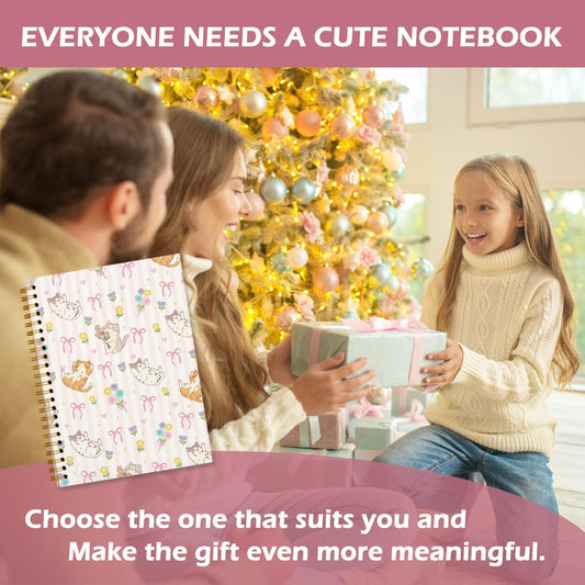 Cute Pink Preppy Cat Journal Notebook, Journaling Notebooks for Women Girls Work School Office Supplies, Gifts for Cat Lovers, Hardcover Journal Lined Notebook Spiral, 5.5x8.3