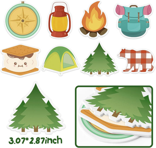 24 Pcs Camping Sticky Notes Outdoor Adventure Travel Self-Stick Adhesive Memo Pads Hiking Tent Smores Writing Notepads Gifts School Office Stationery Supplies for Camper Kids Students, 480 Sheets