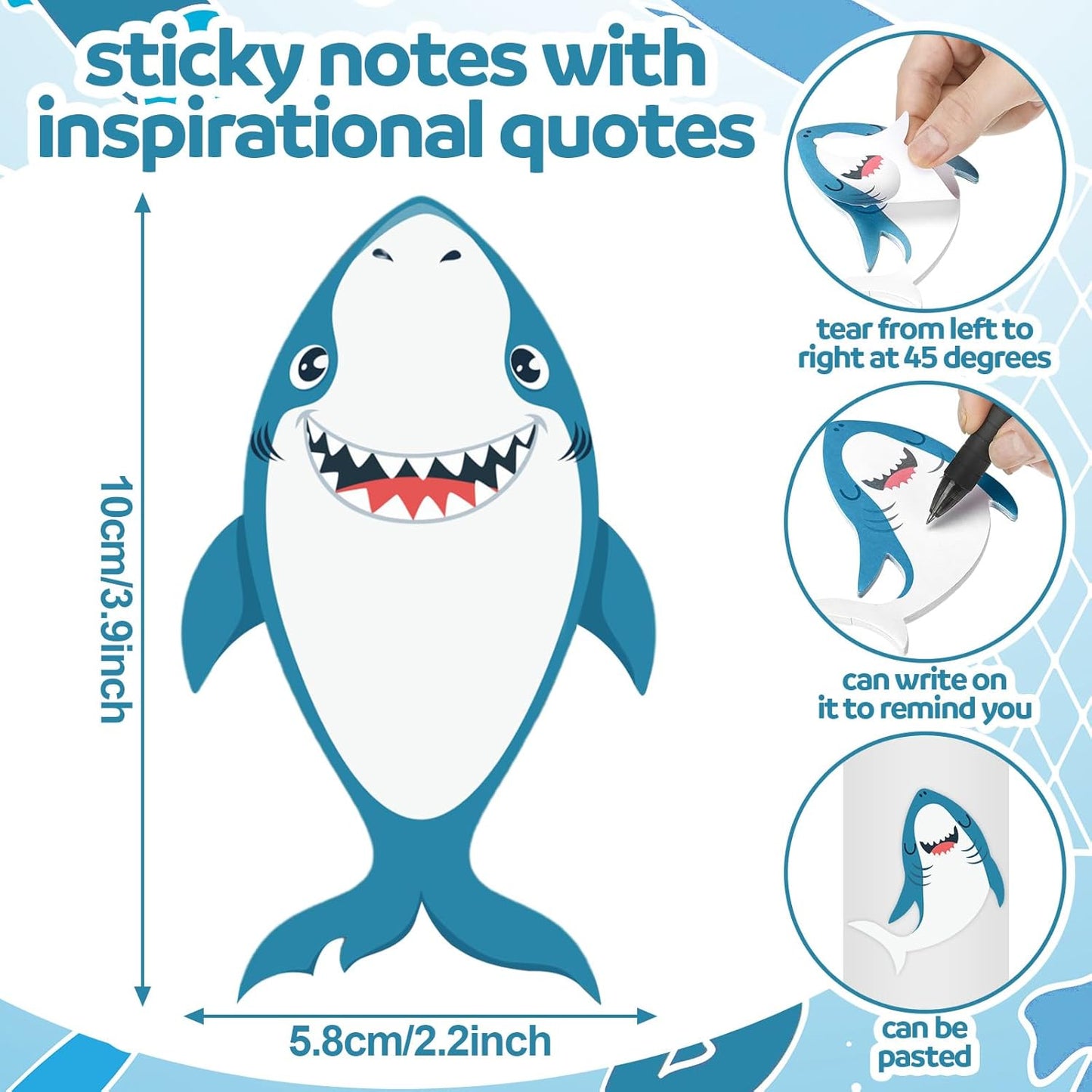 24 Pcs Ocean Sea Animal Shark Sticky Notes Bulk Cute Ocean Shark Notepads Birthday Party Favor Supplies Decorations for Prize Office Stationery