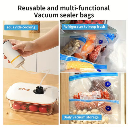 Food Vacuum Storage Bag and Handheld Electric Vacuum Machine Set, 3 Sizes Vacuum Sealed Zipper Bags with 1 Pack of Electric Pump, Large Medium Small Vacuum Zipper Bags for Refrigerator Storage, Food Freshness Preservation Bags
