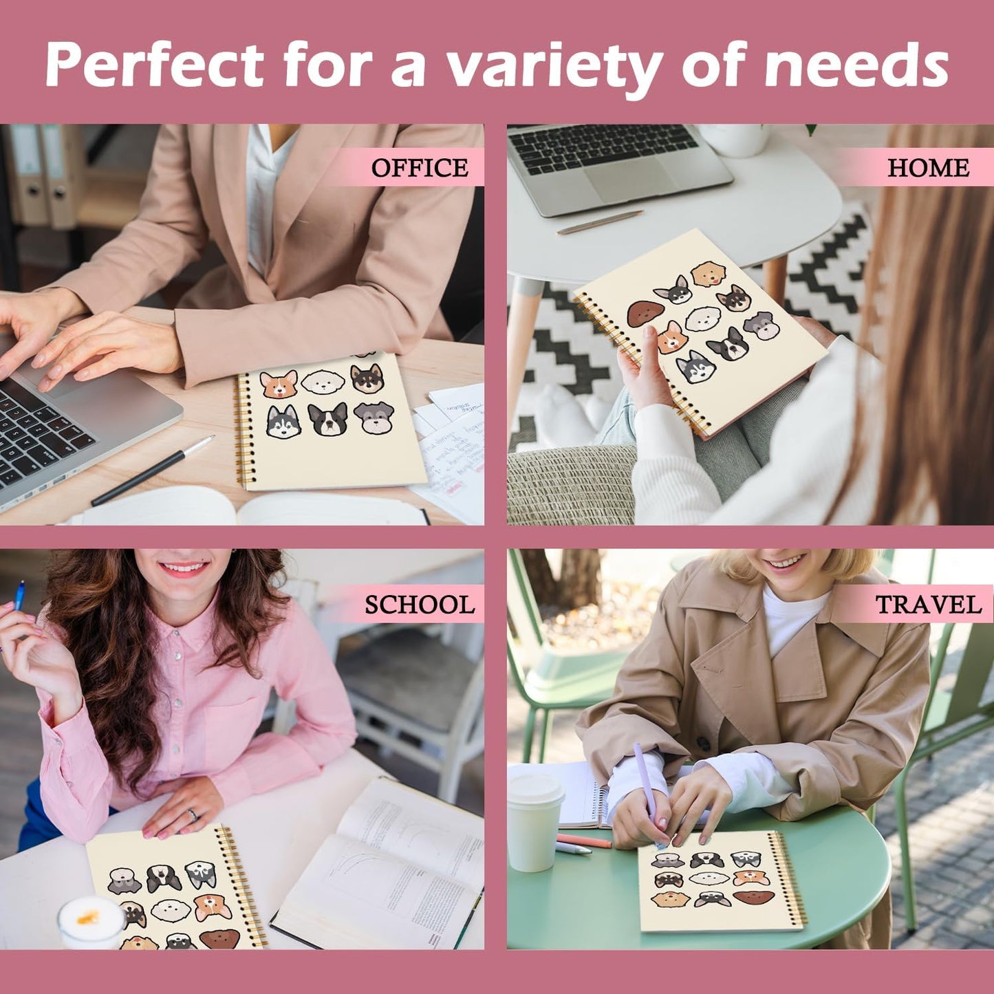 Cute Dog Notebook Journal, Cute Dogs Journaling Notebooks for Women Girls Work School Office Supplies, Gifts for Dog Lovers, 5.5x8.3