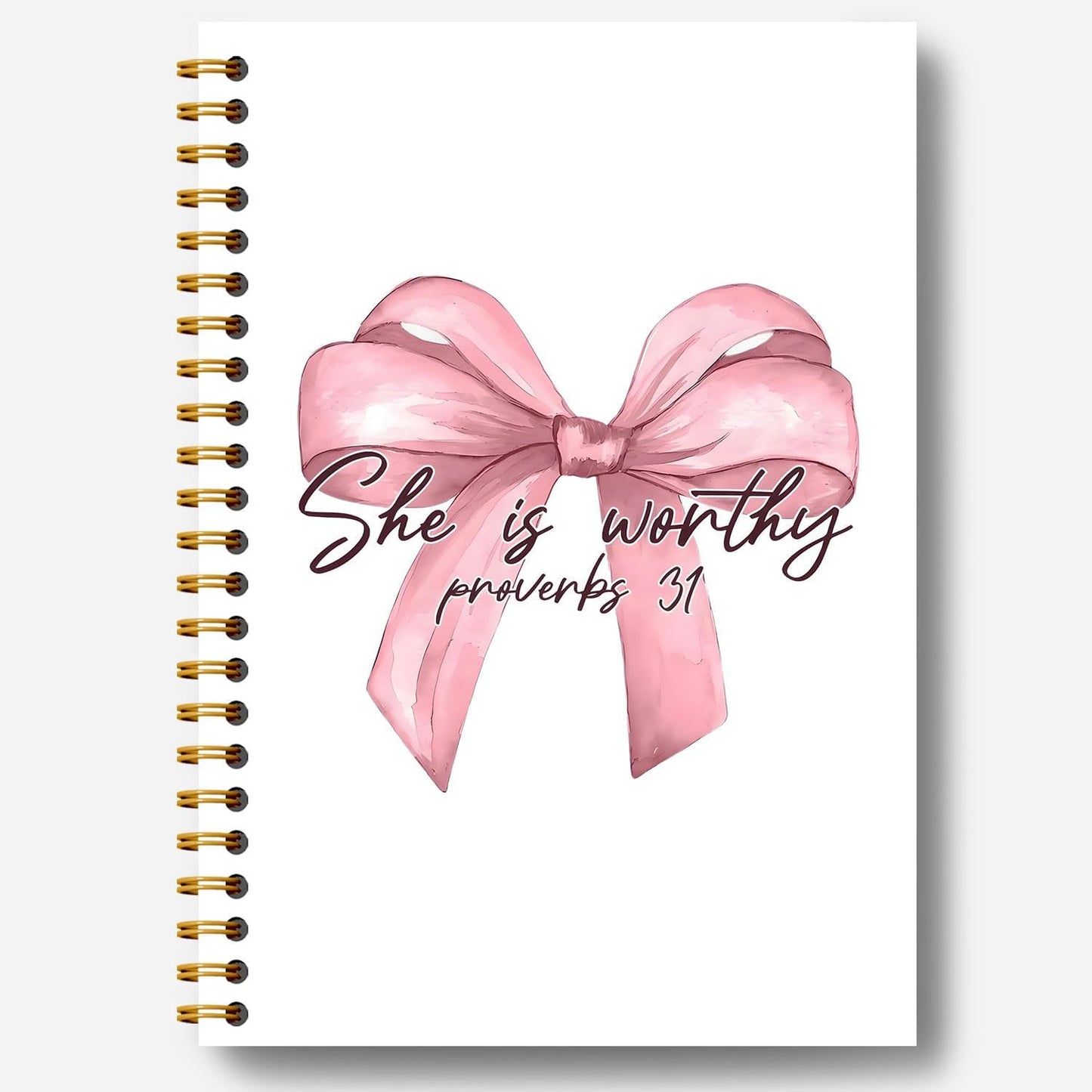 Coquette Pink Bow Christian Notebook, Proverbs 31 Woman Bible Journal, Religious Prayer Journal for Woman, Church Notes Notebook, Scripture Hardcover Spiral Notebooks 5.5x8.3 Inch