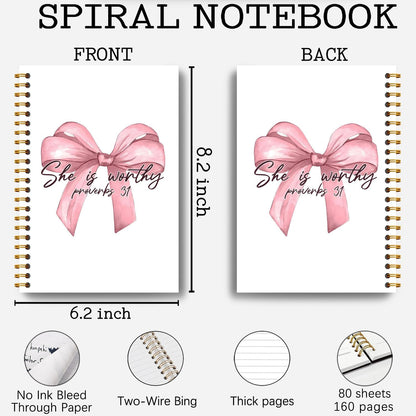 Coquette Pink Bow Christian Notebook, Proverbs 31 Woman Bible Journal, Religious Prayer Journal for Woman, Church Notes Notebook, Scripture Hardcover Spiral Notebooks 5.5x8.3 Inch
