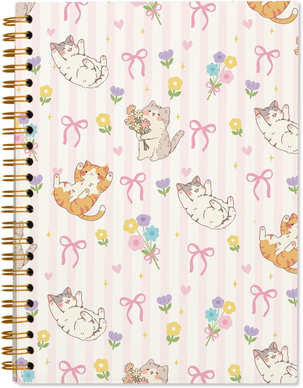 Cute Pink Preppy Cat Journal Notebook, Journaling Notebooks for Women Girls Work School Office Supplies, Gifts for Cat Lovers, Hardcover Journal Lined Notebook Spiral, 5.5x8.3