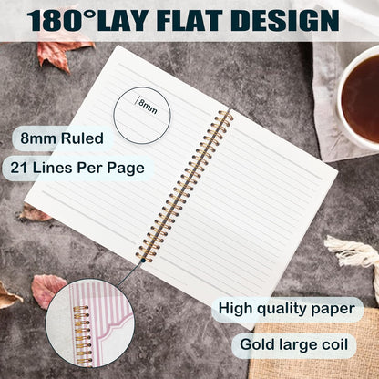 Preppy Pink Hydrangea Notebooks, Pink and White Stripes Girly Floral Journal, Aesthetic Hydrangea Flower Spiral Notebooks Journal for School, Girly Office Supplies, 5.5x8.3 Inch