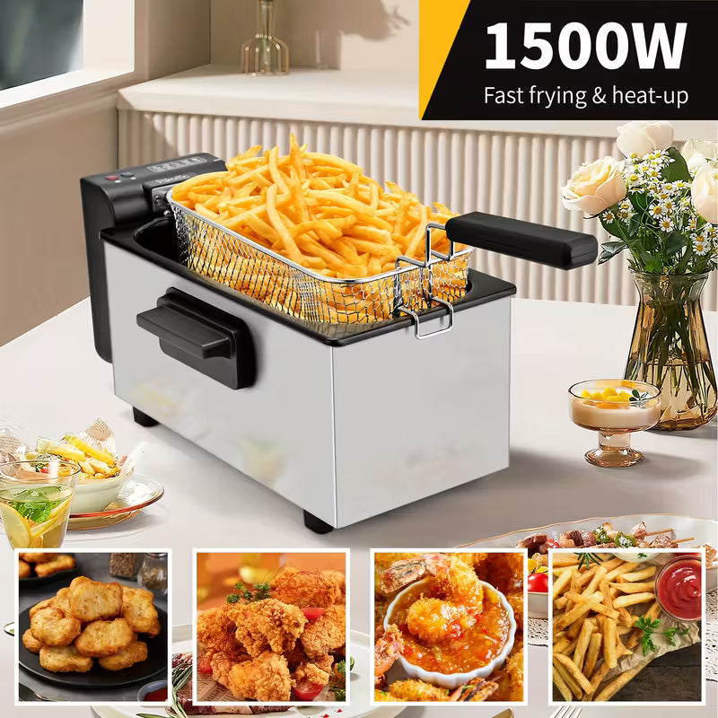 SUSTEAS Deep Fryer for Home Use, Large Capacity Oil Fryer with 5 Sizes, Adjustable Temperature Control, Easy-to-Clean Pot, Made Of Stainless Steel, Local Warehouse, Compact And Durable Design, Stylish Cooking Appliance & Essential Kitchen Tool.