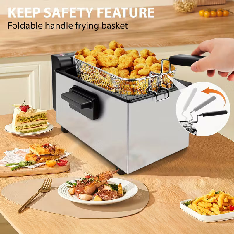 SUSTEAS Deep Fryer for Home Use, Large Capacity Oil Fryer with 5 Sizes, Adjustable Temperature Control, Easy-to-Clean Pot, Made Of Stainless Steel, Local Warehouse, Compact And Durable Design, Stylish Cooking Appliance & Essential Kitchen Tool.