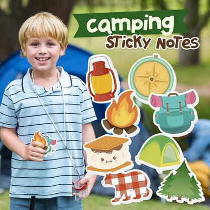 24 Pcs Camping Sticky Notes Outdoor Adventure Travel Self-Stick Adhesive Memo Pads Hiking Tent Smores Writing Notepads Gifts School Office Stationery Supplies for Camper Kids Students, 480 Sheets