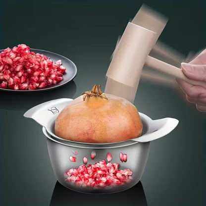 3-in-1 Pomegranate Peeling Tool with Hammer - Heavy-Duty 304 Stainless Steel Meat Picker, Fruit Opening Knife & Separator - Manual Pomegranate Picker for Home