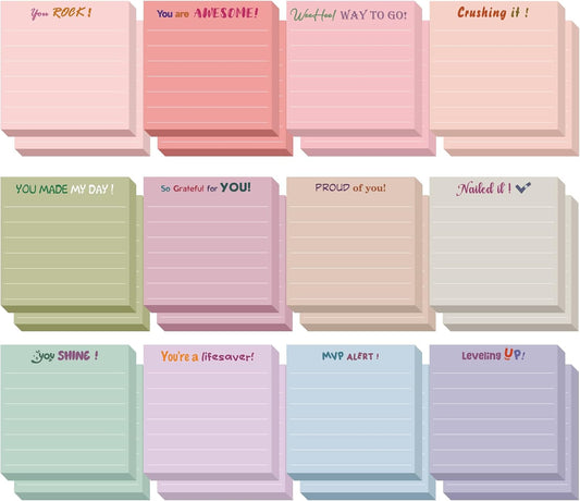 24 Pcs Inspirational Sticky Notes Christmas Stocking Stuffers Motivational Stick Notepads Cute Employee Appreciation Bulk Gifts for Nurse Teacher Coworkers Office Supplies 3 x 3'' (Morandi Color)