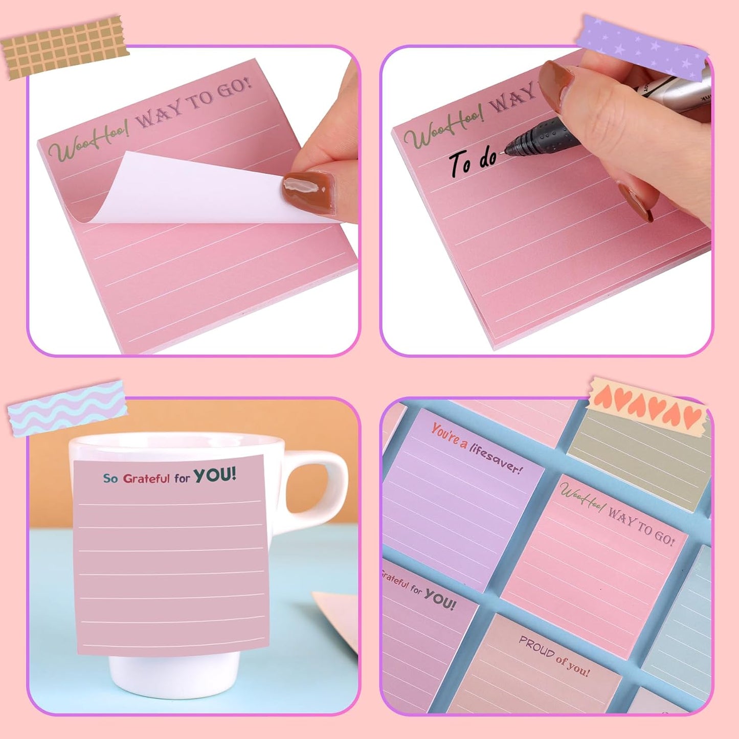 24 Pcs Inspirational Sticky Notes Christmas Stocking Stuffers Motivational Stick Notepads Cute Employee Appreciation Bulk Gifts for Nurse Teacher Coworkers Office Supplies 3 x 3'' (Morandi Color)