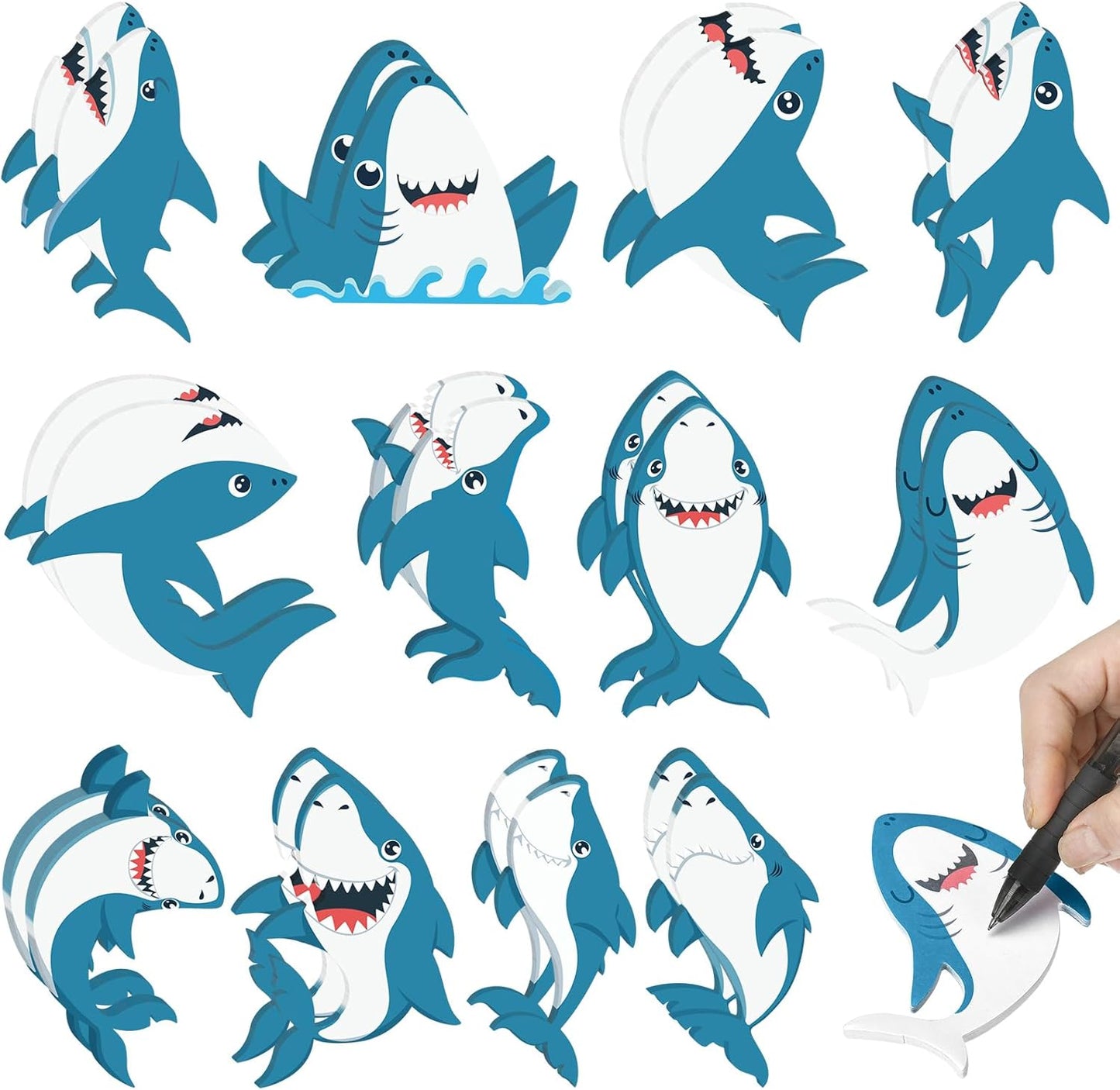 24 Pcs Ocean Sea Animal Shark Sticky Notes Bulk Cute Ocean Shark Notepads Birthday Party Favor Supplies Decorations for Prize Office Stationery