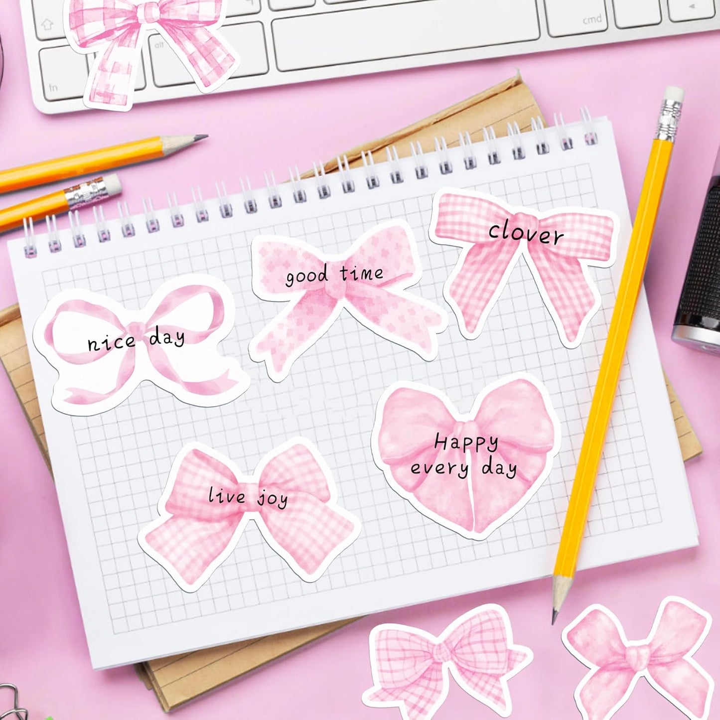 240Pcs Pink Bow Sticky Notes, Self-Adhesive Notepads Sticky Notes, Cute Memo Pad,Funny Cartoon Page Markers Classroom Rewards Birthday Theme Party Gift Stuffers Kids Gifts