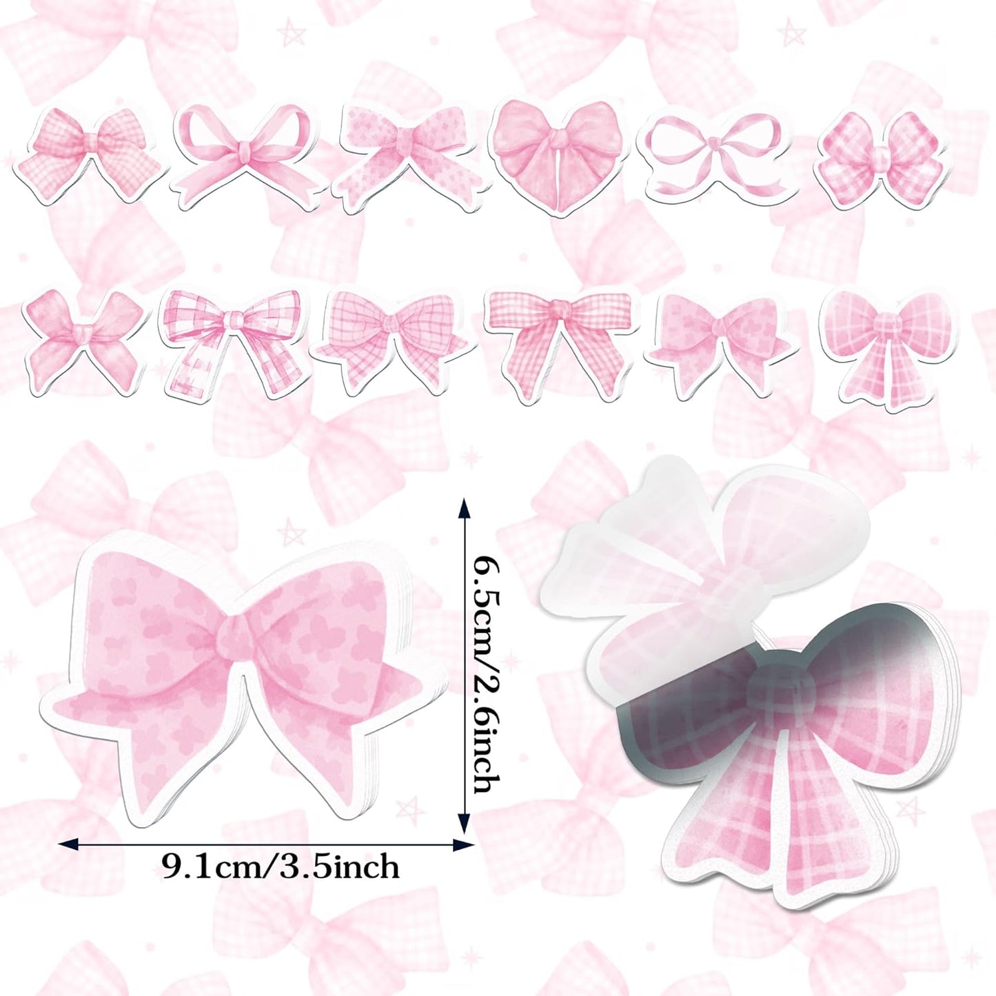240Pcs Pink Bow Sticky Notes, Self-Adhesive Notepads Sticky Notes, Cute Memo Pad,Funny Cartoon Page Markers Classroom Rewards Birthday Theme Party Gift Stuffers Kids Gifts