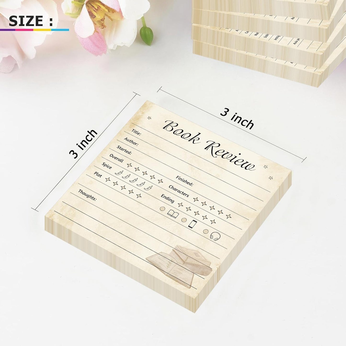 6 Pack Retro Book Review Sticky Notes Book Lovers&Readers Review Notepads 3 Inch-Self-Stick Note Pads for Reading Journals Book Review Tracker Reading Log for Bookworm Readers Students