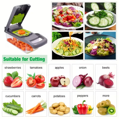 15pcs multifunctional vegetable chopper-stainless steel blade, handle food grinder, vegetable slicer, and onion chopper- suitable for french fries, large capacity slicers, and shredders-perfect for daily kitchen use-an excellent gift for housewives
