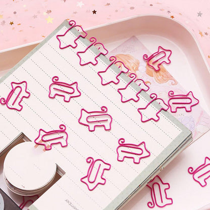 100 PCS Pink Pig Shaped Metal Clips Small Paper Clips Cute Cartoon Animals Note Clips Decorative Bookmark Clips for School Office Home Paper Files