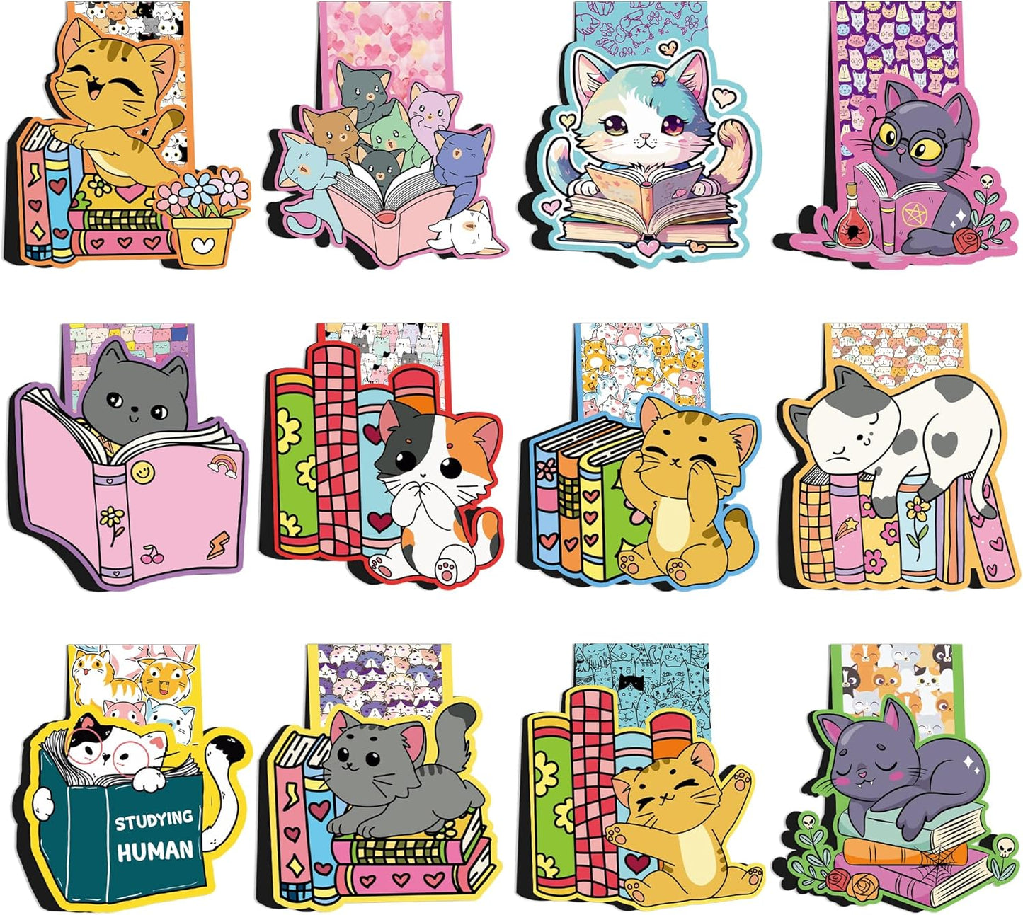 12 Pcs Cute Cat Magnetic Bookmarks, Magnet Book Mark Clips for Reading Men Women Book Lovers, Fun Page Markers for Students Teachers Christmas Gifts Classroom Rewards