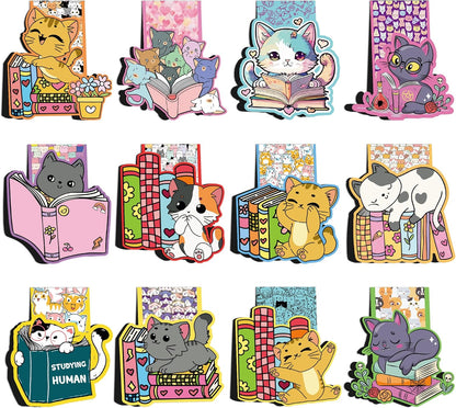 12 Pcs Cute Cat Magnetic Bookmarks, Magnet Book Mark Clips for Reading Men Women Book Lovers, Fun Page Markers for Students Teachers Christmas Gifts Classroom Rewards