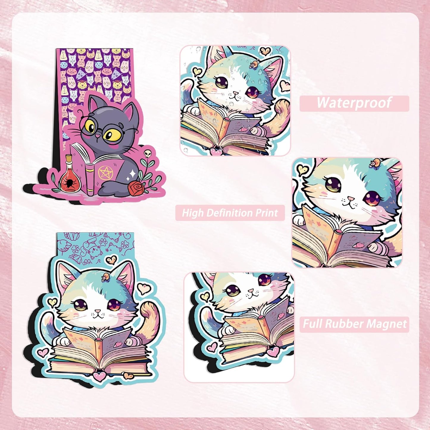 12 Pcs Cute Cat Magnetic Bookmarks, Magnet Book Mark Clips for Reading Men Women Book Lovers, Fun Page Markers for Students Teachers Christmas Gifts Classroom Rewards