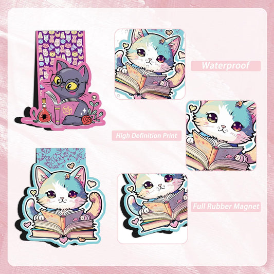 12 Pcs Cute Cat Magnetic Bookmarks, Magnet Book Mark Clips for Reading Men Women Book Lovers, Fun Page Markers for Students Teachers Christmas Gifts Classroom Rewards