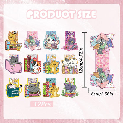 12 Pcs Cute Cat Magnetic Bookmarks, Magnet Book Mark Clips for Reading Men Women Book Lovers, Fun Page Markers for Students Teachers Christmas Gifts Classroom Rewards