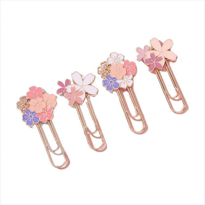 1PC Pink Cherry Blossom Paper Clip, Metal Flower Paper Clip Bookmarks, Reading Book Mark for Marking Notebook, Books and Scrapbooks (Random)