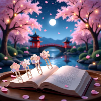 1PC Pink Cherry Blossom Paper Clip, Metal Flower Paper Clip Bookmarks, Reading Book Mark for Marking Notebook, Books and Scrapbooks (Random)