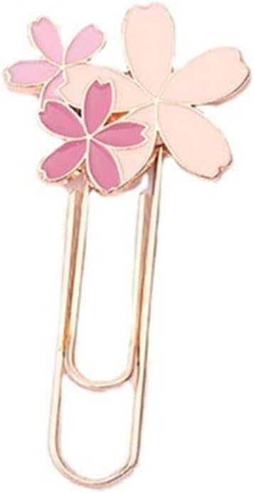 1PC Pink Cherry Blossom Paper Clip, Metal Flower Paper Clip Bookmarks, Reading Book Mark for Marking Notebook, Books and Scrapbooks (Random)