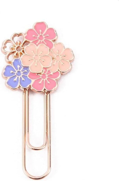 1PC Pink Cherry Blossom Paper Clip, Metal Flower Paper Clip Bookmarks, Reading Book Mark for Marking Notebook, Books and Scrapbooks (Random)