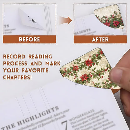 2 PC Bookmark 3.54 x 3.54 Inch Poinsettia and Holly Christmas Design Reading Page Marker Set with Red Floral Pattern for Students Teachers and Book Lovers Holiday Gift for Study Reading
